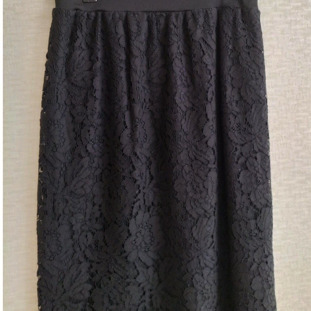 レーススカート／ブラック／ひざ丈／Ｌ レディースのスカート(ひざ丈スカート)の商品写真