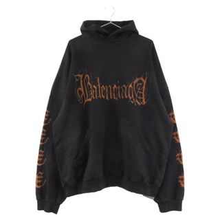 バレンシアガ(Balenciaga)のBALENCIAGA バレンシアガ 23AW ロゴプリントクラッシュ加工 プルオーバーフーディ パーカー ブラック 739024 TOVD8(パーカー)