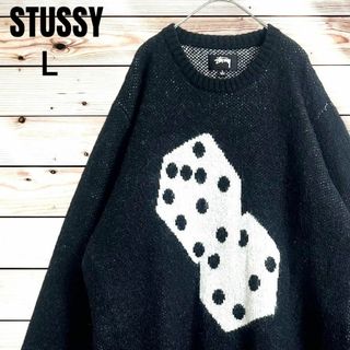 ステューシー(STUSSY)の【希少】ステューシー 美品 L ダイス サイコロ ニット セーター モヘア 黒(ニット/セーター)