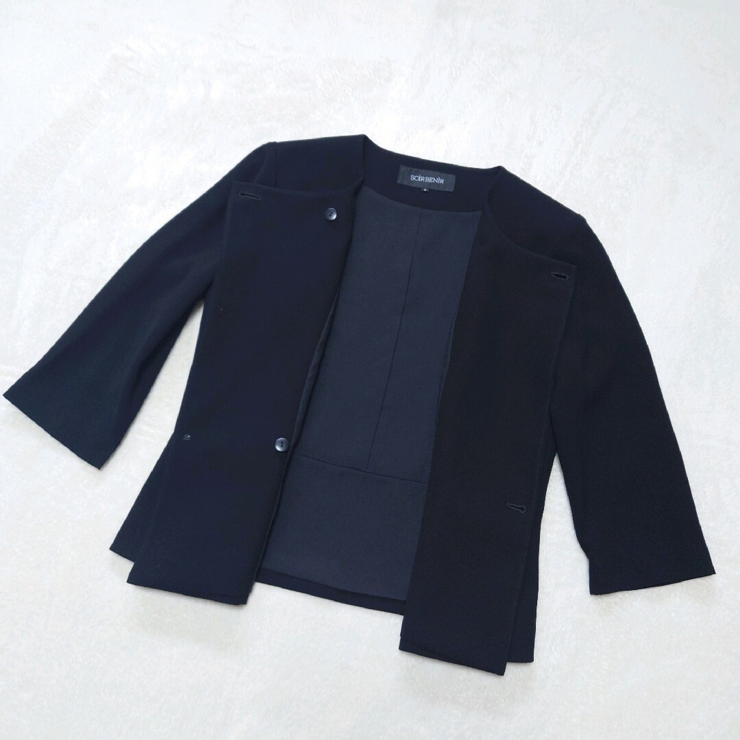 TOKYO SOIR(トウキョウソワール)のソワールべニール　ブラックフォーマル　高級礼服　ノーカラー　ロングスカート レディースのフォーマル/ドレス(礼服/喪服)の商品写真