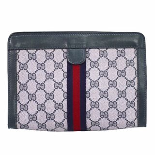 グッチ(Gucci)の本物 グッチ GUCCI シェリーライン GGスプリーム クラッチバッグ セカンドバッグ ピンク ネイビー Sherry Line バッグ 中古(クラッチバッグ)