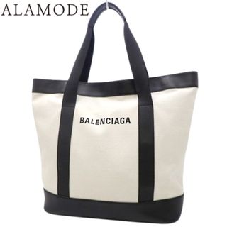 バレンシアガ(Balenciaga)のBALENCIAGA(バレンシアガ) ネイビー トート トートバッグ 肩掛けかばん ショッピングバッグ キャンバス レザー アイボリー ブラック黒 シルバー金具 374767 レディース 40802070579【中古】【アラモード】(トートバッグ)