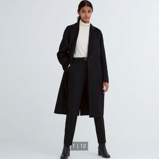 ユニクロ(UNIQLO)のUNIQLO ダブルフェイスロングコート　黒　M(ロングコート)