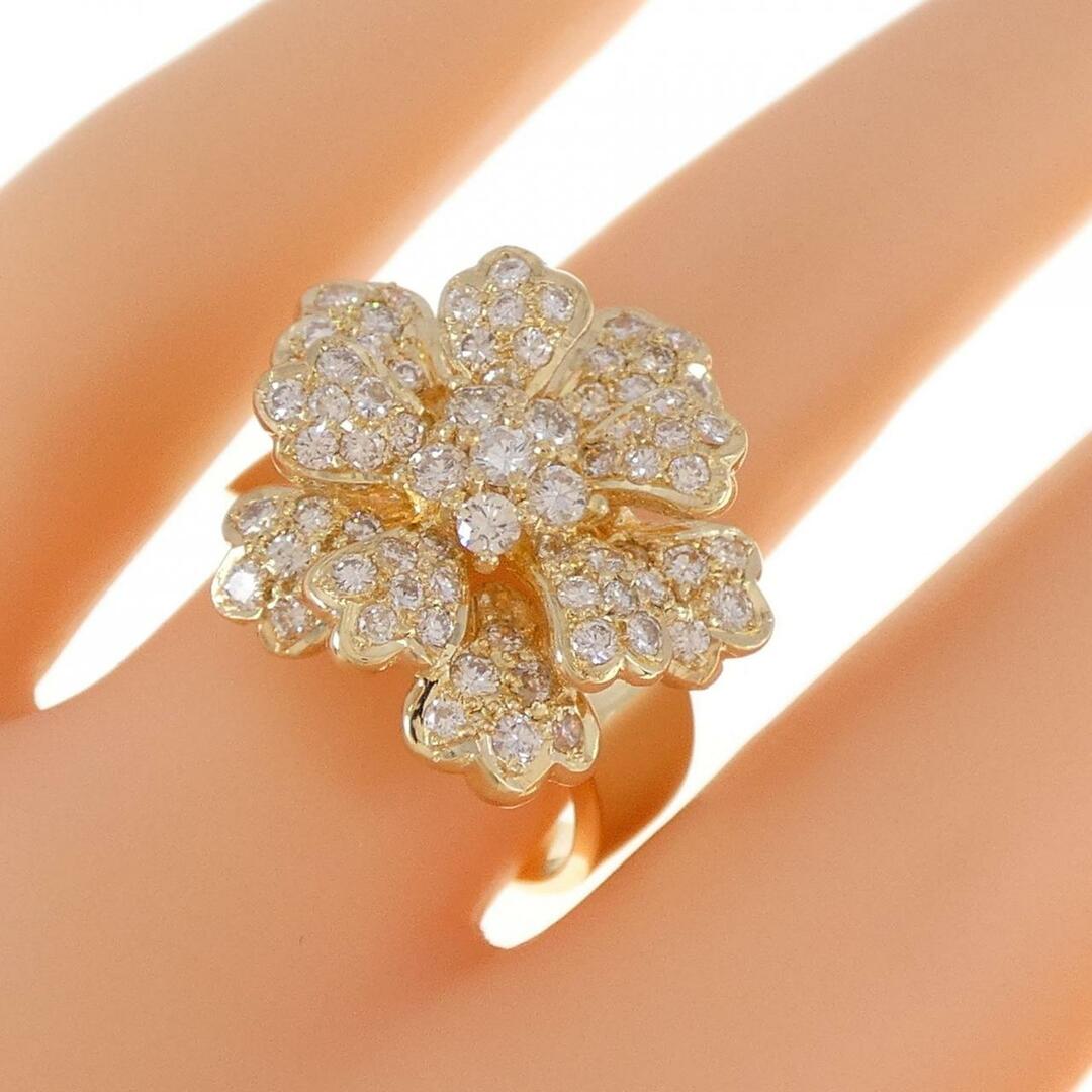 K18YG フラワー ダイヤモンド リング 1.63CT レディースのアクセサリー(リング(指輪))の商品写真