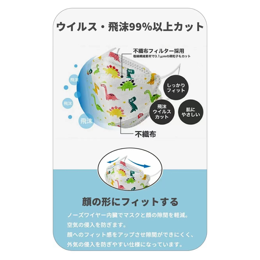 子供マスク　キッズ　幼児　男女　カラフル　可愛い　立体　不織布　5袋*10枚 キッズ/ベビー/マタニティのキッズ/ベビー/マタニティ その他(その他)の商品写真