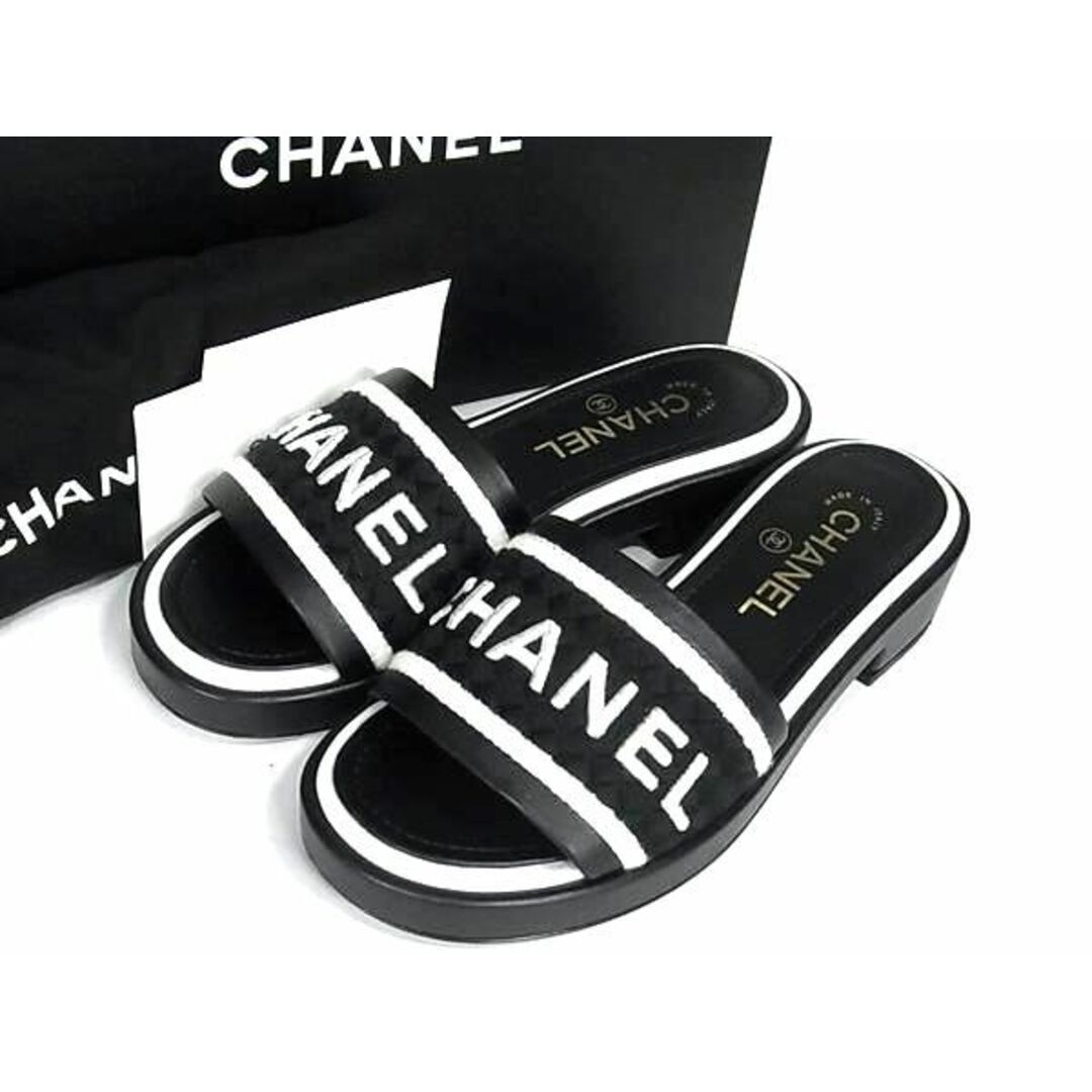 付属品■極美品■ CHANEL シャネル ココマーク ロゴ キャンバス×レザー サンダル サイズ 38 (約25.0cm) 靴 シューズ ブラック系 AV3791