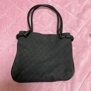 グッチ(Gucci)の美品☆　GUCCI グッチ GGキャンバス×レザー トートバッグ ブラック(ショルダーバッグ)