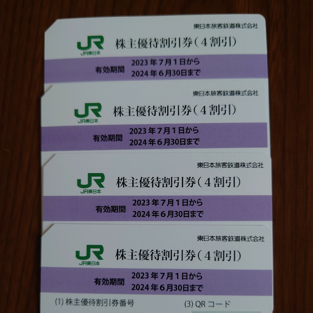 JR(ジェイアール)のJR東日本　株主優待4枚 チケットの乗車券/交通券(鉄道乗車券)の商品写真