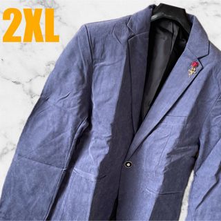 大幅値下げ‼️ブルージャケット オシャレなブローチ付き 2XL(テーラードジャケット)