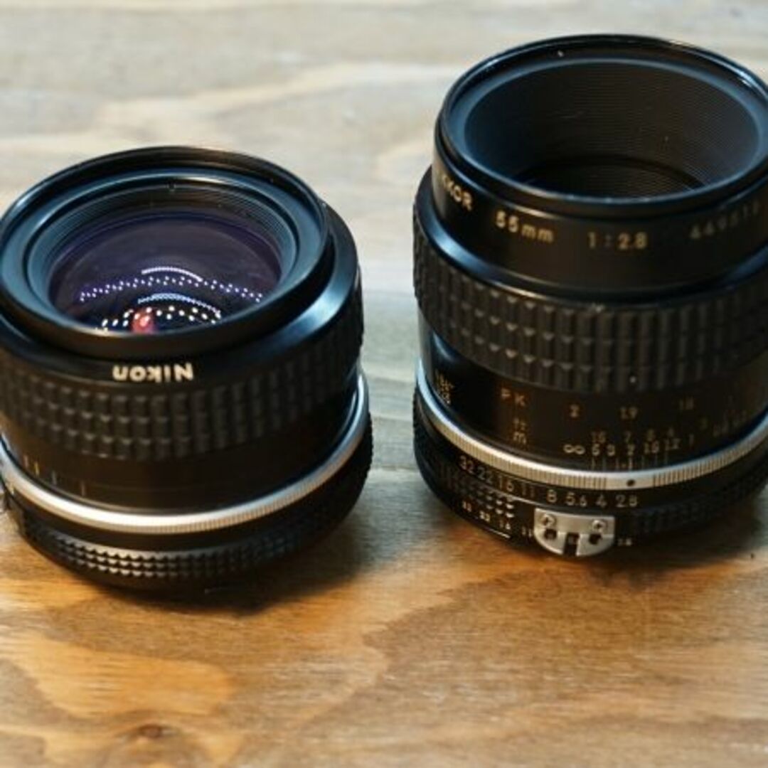 Nikon(ニコン)の8619 ジャンク Nikon Ai-s 55mm 2.8 + 28mm 2.8 スマホ/家電/カメラのカメラ(レンズ(単焦点))の商品写真