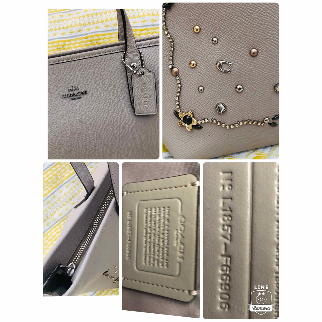 COACH(コーチ)の美品本物コーチcoach高級レザービジュー付きトートバッグ🎵41×26収納力抜群 レディースのバッグ(トートバッグ)の商品写真