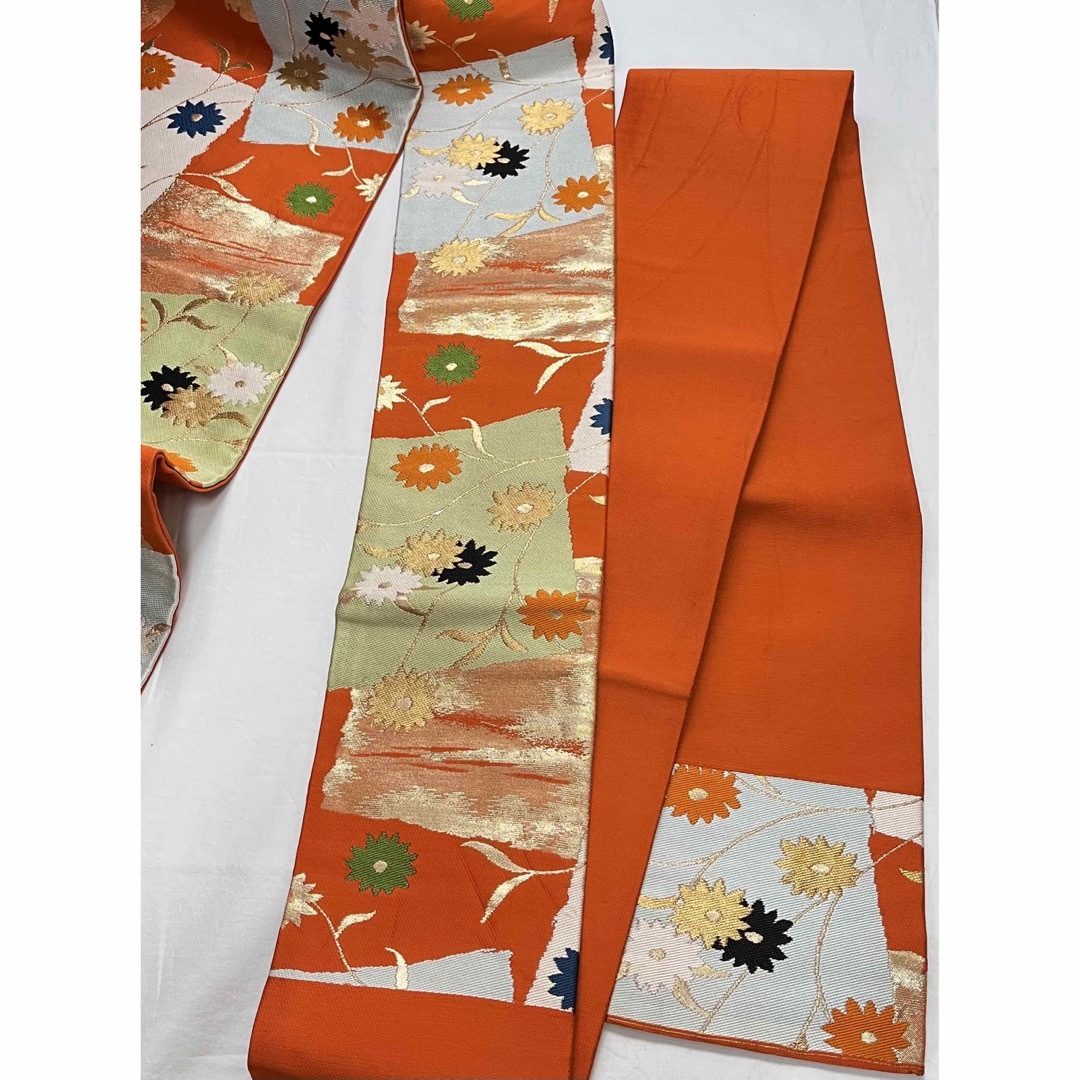 名古屋帯 オレンジ レトロ レディースの水着/浴衣(着物)の商品写真