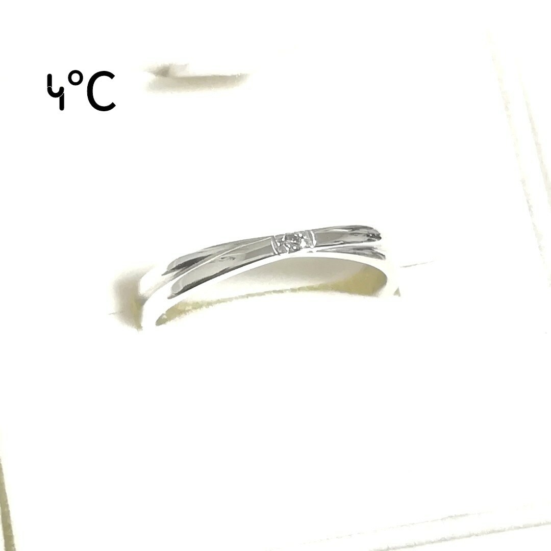 4℃(ヨンドシー)の(美品) 4°C クロス一粒ダイヤモンドシルバーリング 12号 レディースのアクセサリー(リング(指輪))の商品写真