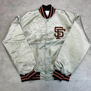 メジャーリーグベースボール(MLB)のSTARTER　メジャー　ジャイアンツ　SF　スタジャン　古着　シルバー　L(スタジャン)