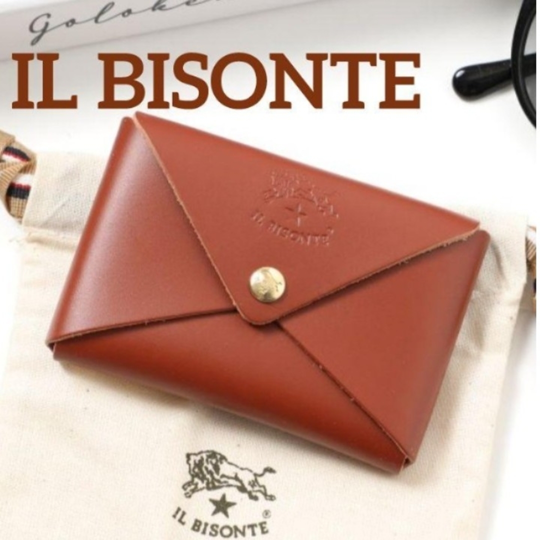 IL BISONTE(イルビゾンテ)の【新品】【IL BISONTE】カードケース 名刺入れ ブラウン シンプル レディースのファッション小物(名刺入れ/定期入れ)の商品写真