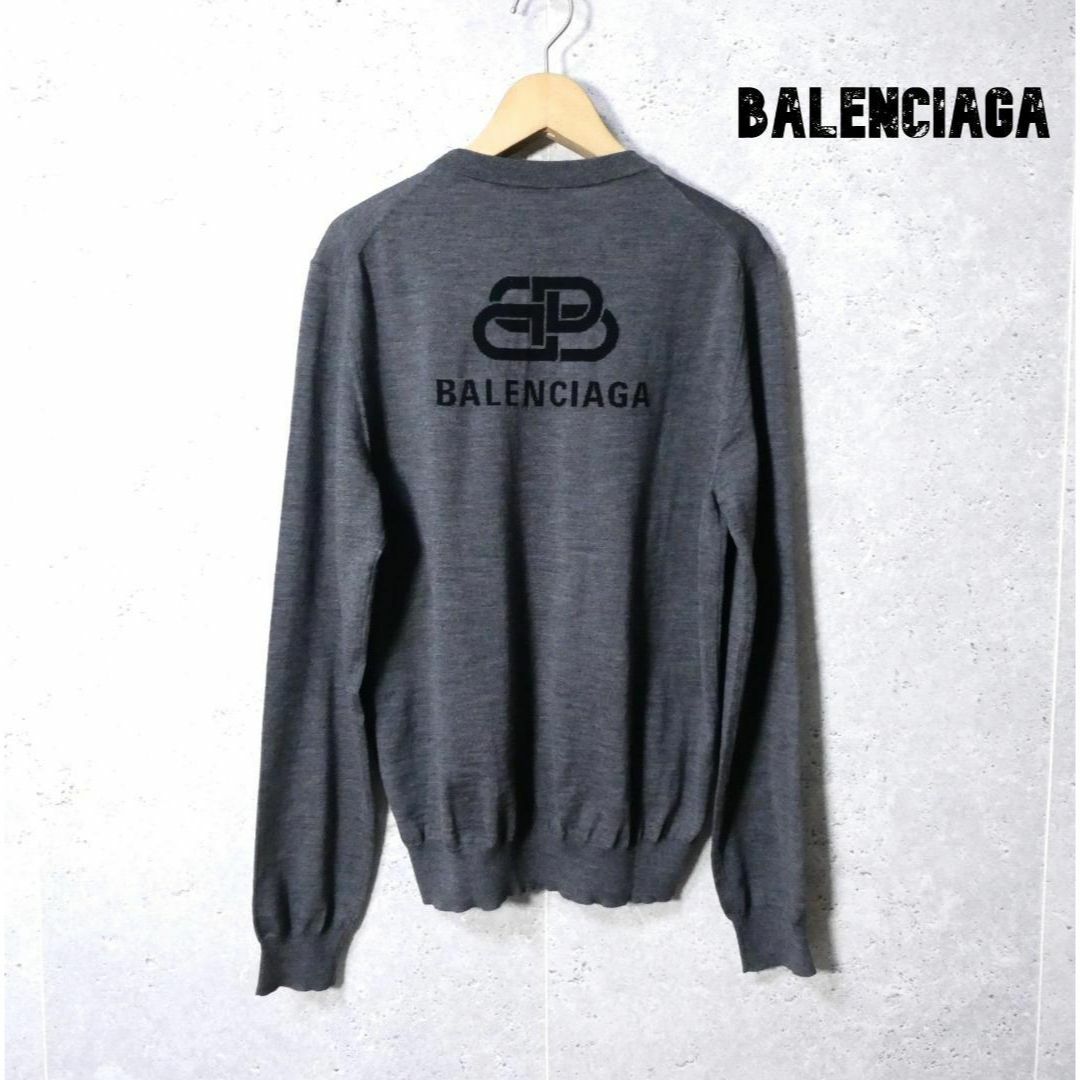 美品 BALENCIAGA バックロゴ クルーネック 長袖 ニット セーター64㎝身幅