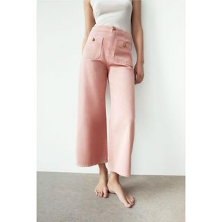 ザラ(ZARA)のZARA ピンクワイドパンツ(デニム/ジーンズ)