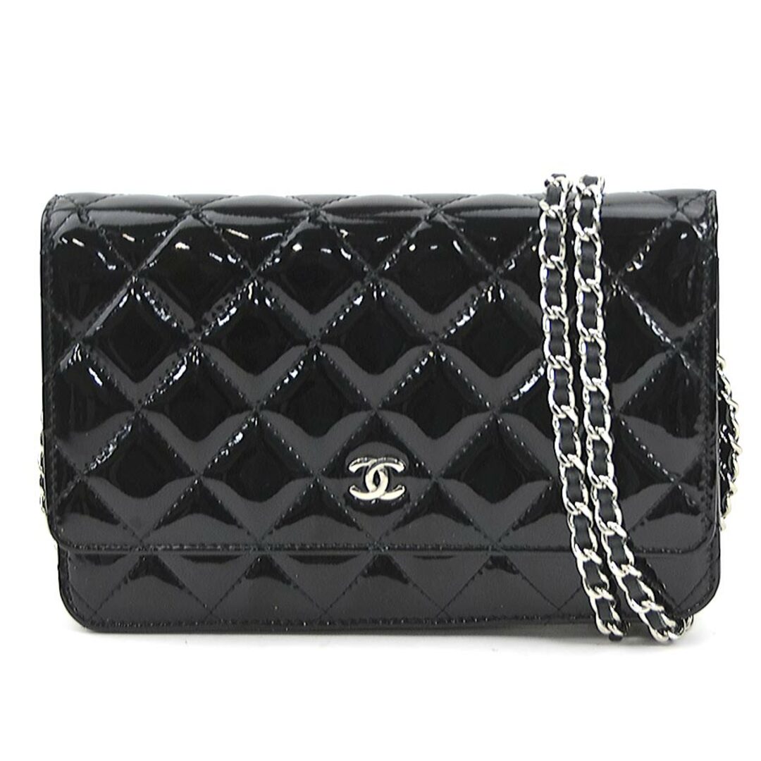 シャネル CHANEL ウォレットチェーン マトラッセ パテントレザー/メタル ブラック/シルバー レディース 送料無料 e57761f3cm