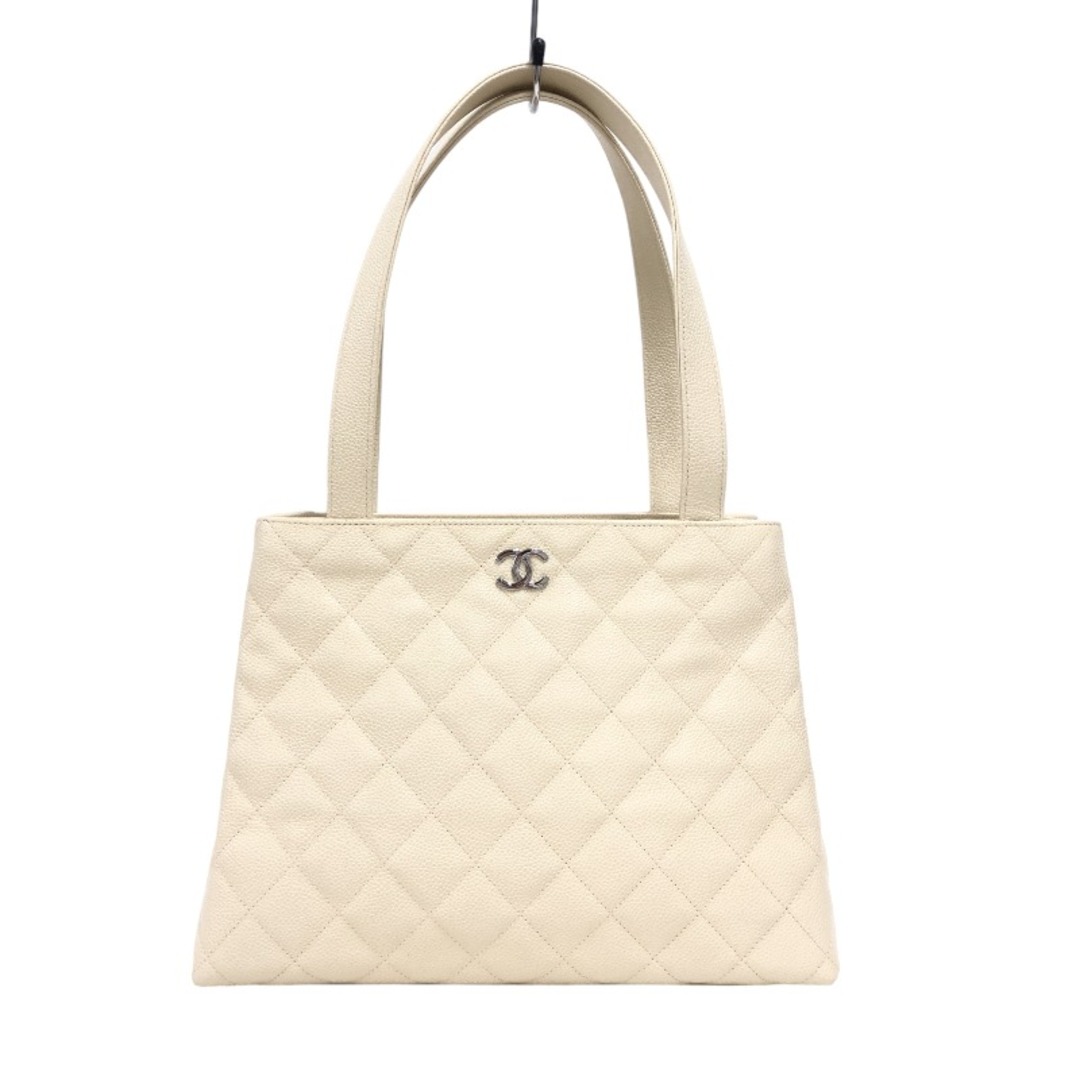 シャネル CHANEL マトラッセ トートバッグ 6番台 クリーム シルバー金具 キャビアスキン レディース ハンドバッグ約23cmマチ