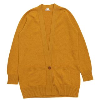 エルメス(Hermes)の美品 エルメス ロング カシミヤ カーディガン レディース マスタード 40 レザーボタン HERMES(カーディガン)