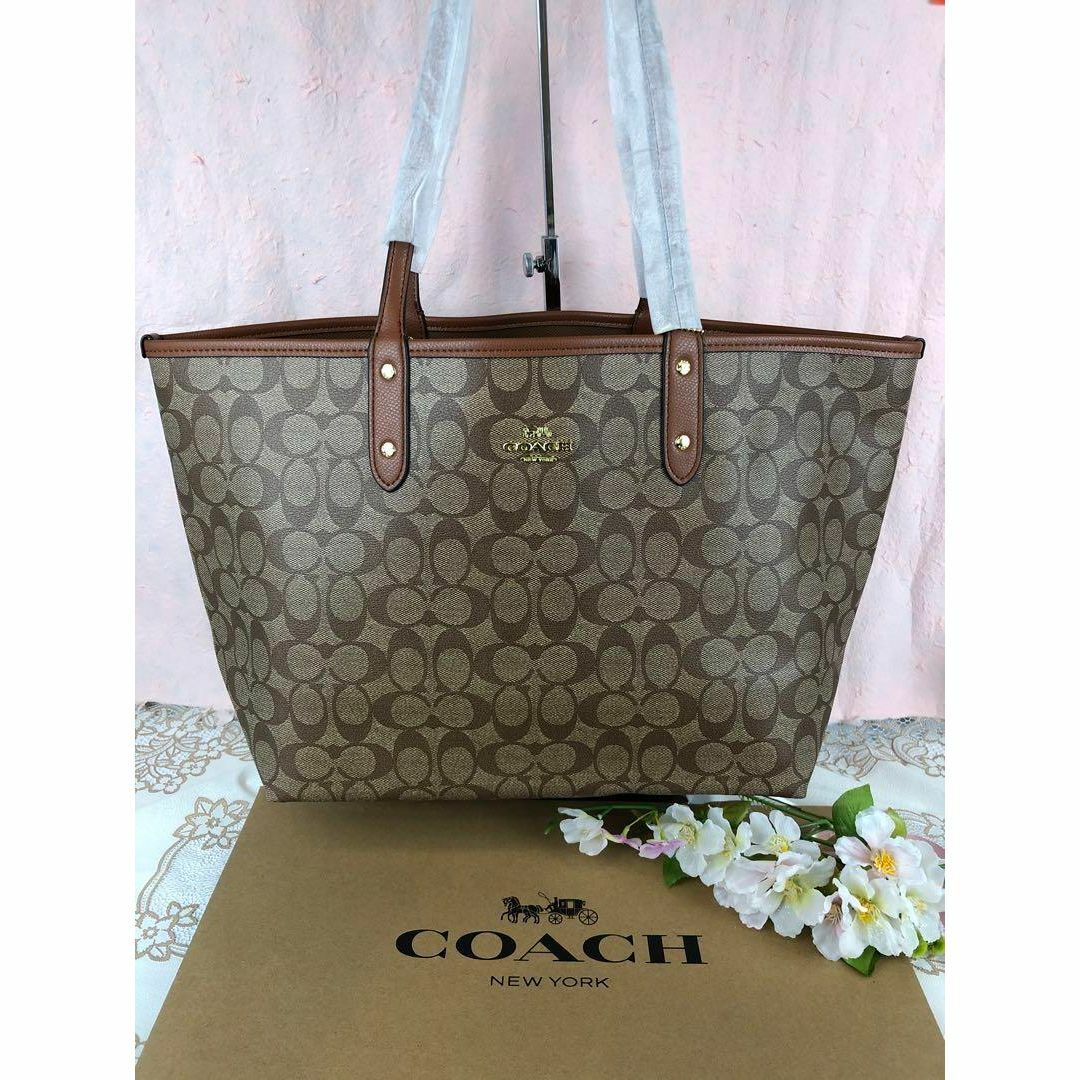 COACH(コーチ) シグネチャー トート バッグ キャンバス レザー キャメルレディース