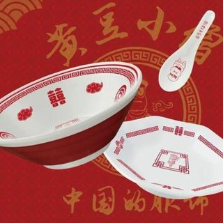 【新品】ピーナッツくん生誕記念「黄豆飯店」どんぶり、八角皿、レンゲ 3点セット(食器)