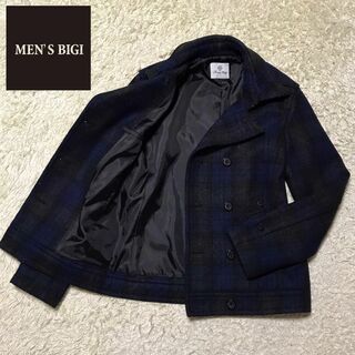 MEN'S BIGI - 【希少デザイン】メンズビギ　チェック柄ピーコート　あったか素材　美品　L779