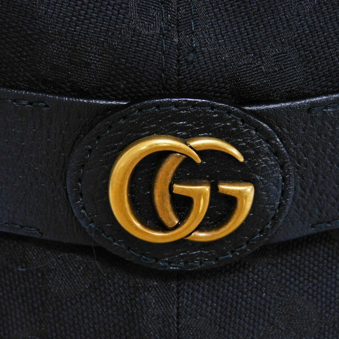 Gucci(グッチ)のGUCCI グッチ ダブルG バケット ハット コットン ポリエステル カーフ ゴールド M 58cm 現行 GGキャンバス ブラック 帽子 576587 4HG53 1060 メンズの帽子(その他)の商品写真