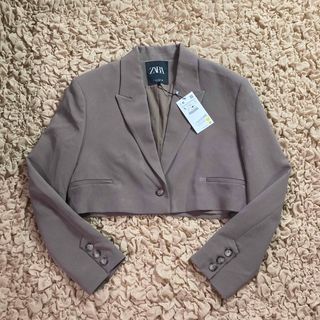 ザラ(ZARA)の【新品】ZARA ショートジャケット　ブラウン　L size(テーラードジャケット)