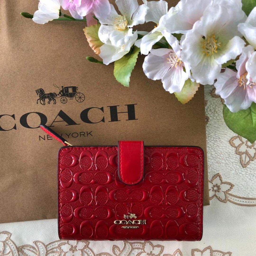 COACH シグネチャー レッド 二つ折りレディース