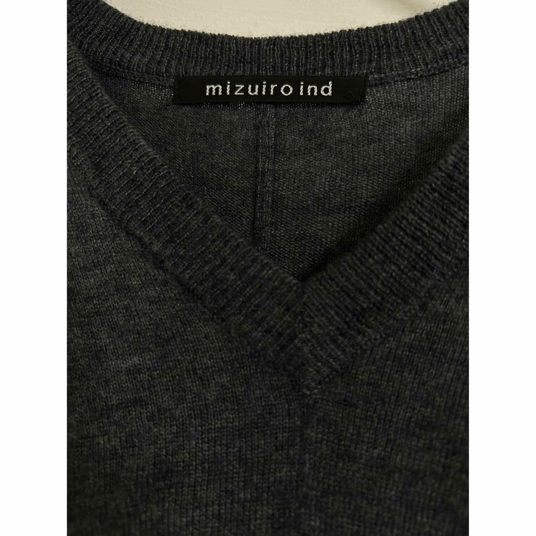 mizuiro ind - mizuiro ind Vネックニットワンピース Aライン グレー