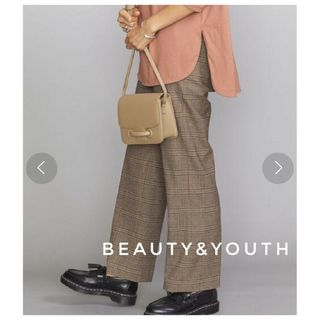 ビューティアンドユースユナイテッドアローズ(BEAUTY&YOUTH UNITED ARROWS)の新品タグ付き ビューティーアンドユース チェックストレートパンツ ベージュ S(カジュアルパンツ)