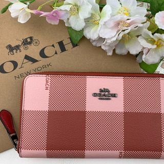 コーチ(COACH)のCOACH チェック ピンク × レッド(財布)