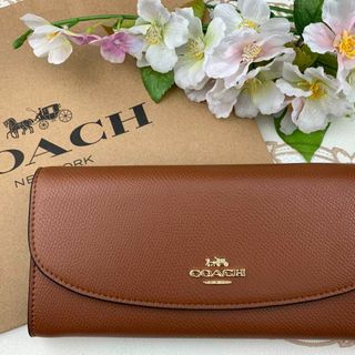 コーチ(COACH)のCOACH シグネチャー キャメル ブラウン フラップ開閉(財布)