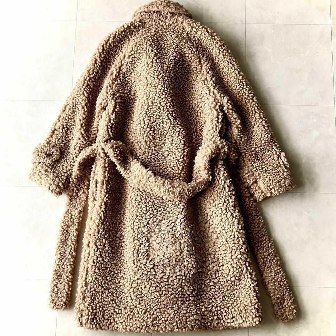 fur fur(ファーファー)の美品♪ファーファー　ロングボアコート　エコファー　大きめ　ブラウン　リボンベルト レディースのジャケット/アウター(ロングコート)の商品写真