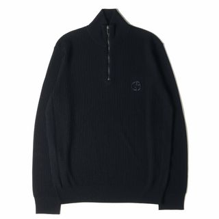 ジョルジオアルマーニ(Giorgio Armani)の新品同様 GIORGIO ARMANI ジョルジオアルマーニ ニット サイズ:50 23SS ワンポイント GA エンブレム ワッペン 刺繍 モックネック ハーフジップ リブ編み ウール ニット セーター トップス 長袖 ニットソー ネイビー 紺 イタリア製 ブランド【メンズ】【中古】(ニット/セーター)