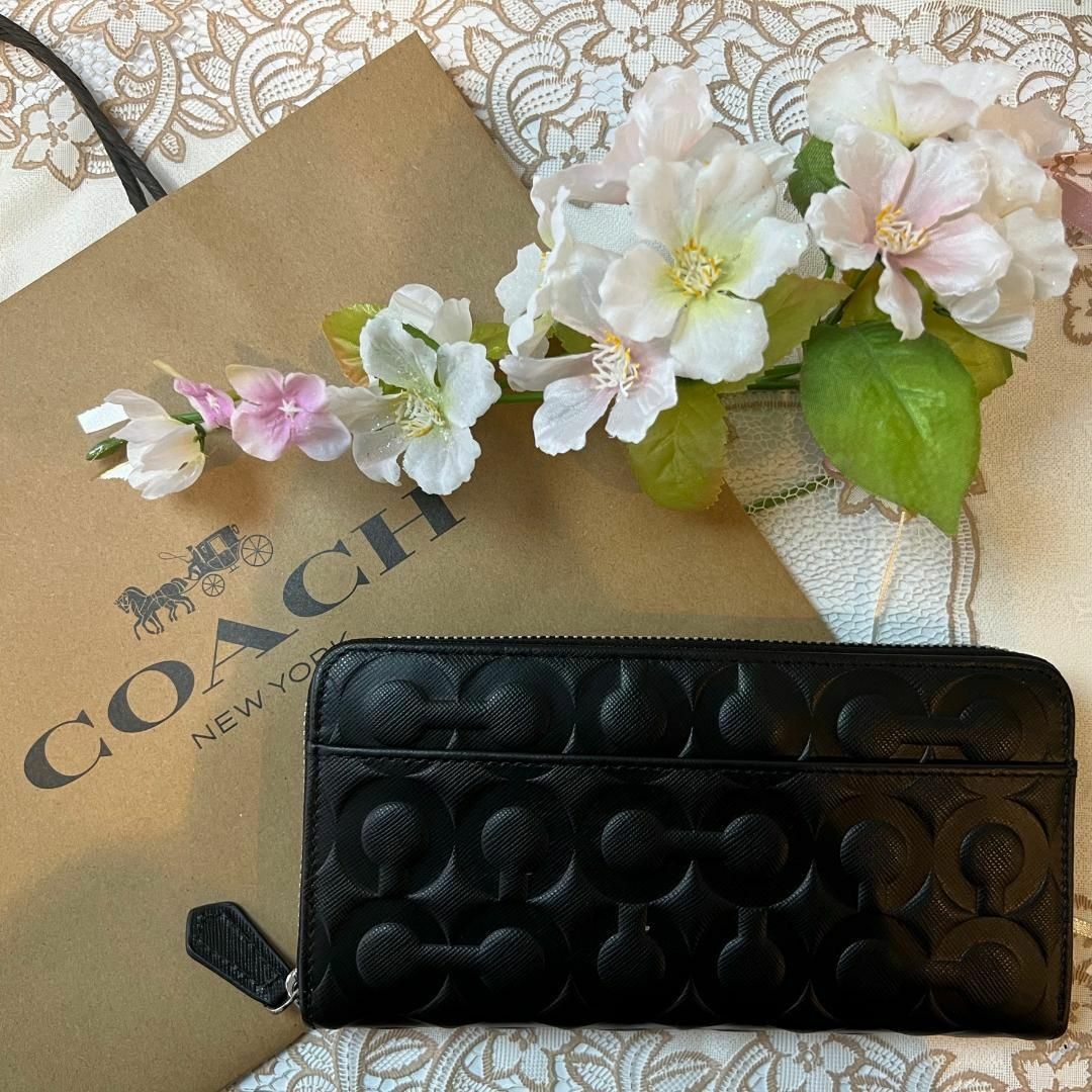 プレゼントCOACH コーチ 長財布 オールブラック 編み