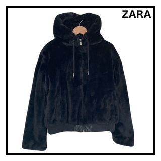 ザラ(ZARA)のザラ　フェイクファー　ボアジャケット　パーカー　フーデイ　ブラック　ジップアップ(その他)