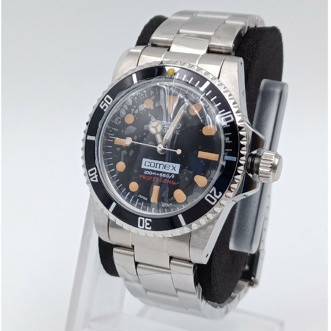 短針長針設定ハック機能新品(100)SEIKOMODカスタム腕時計ビンテージ黒サブ白コメ