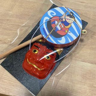 【新品】ミニ鬼お面＆でんでん太鼓(キャラクターグッズ)