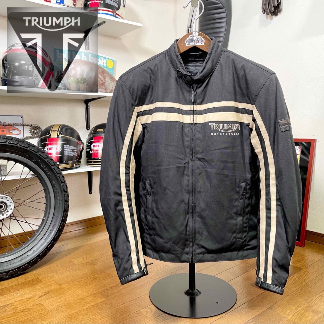 ☆TRIUMPH トライアンフ ナイロンウインタージャケット ブラック/52ナイロン８０％本革２０％裏地