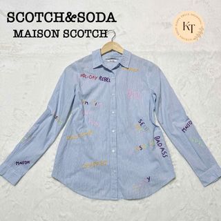 スコッチアンドソーダ(SCOTCH & SODA)のスコッチ&ソーダ  総刺繍 ストライプ シャツ ブラウス ブルー S レディース(シャツ/ブラウス(長袖/七分))