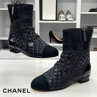 シャネル(CHANEL)の8338 シャネル レザー ココマーク チェーン マトラッセ ショートブーツ(ブーツ)