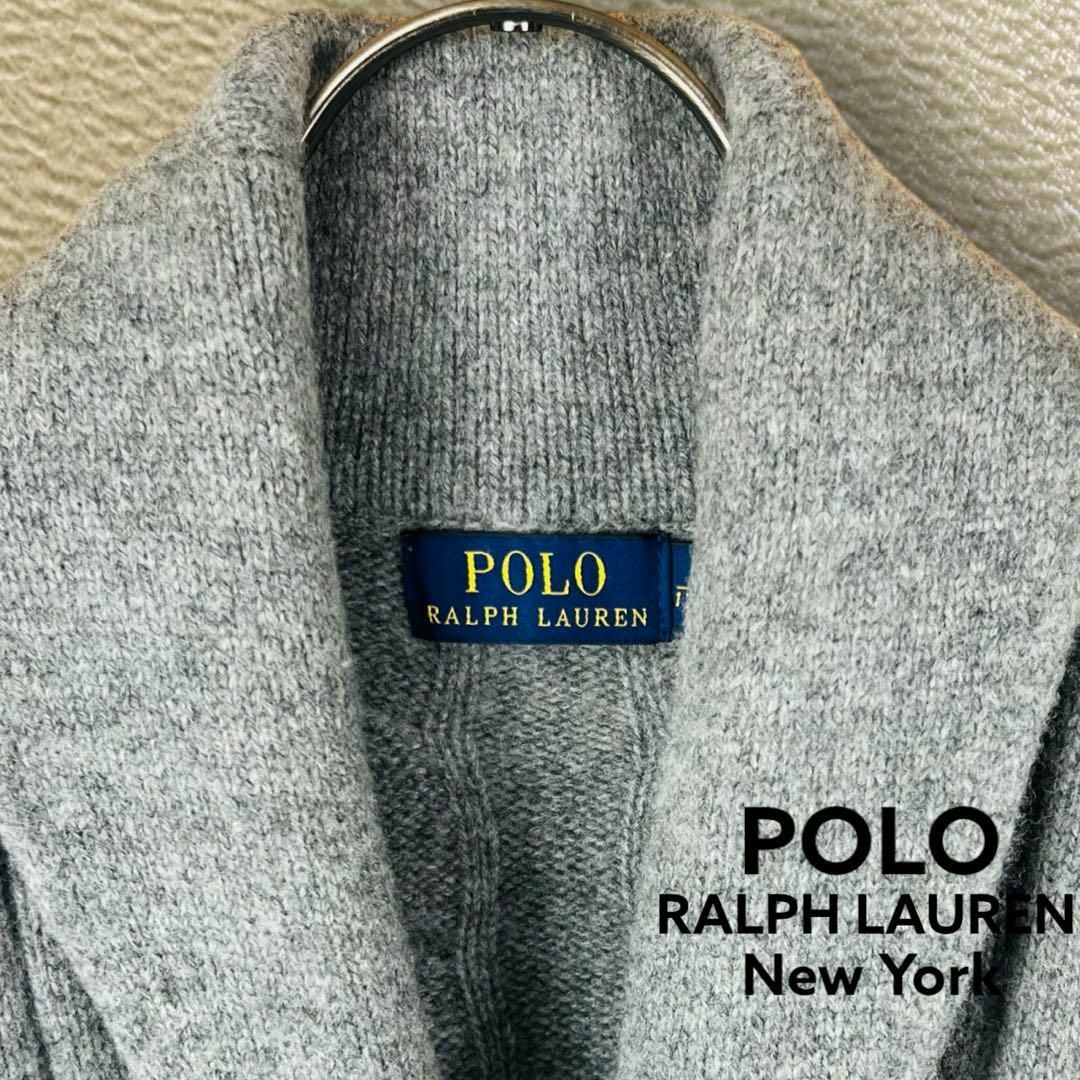 POLO RALPH LAUREN(ポロラルフローレン)の【ポロラルフローレン】ケーブルニット カーディガン ウール グレー L 厚手素材 メンズのトップス(カーディガン)の商品写真