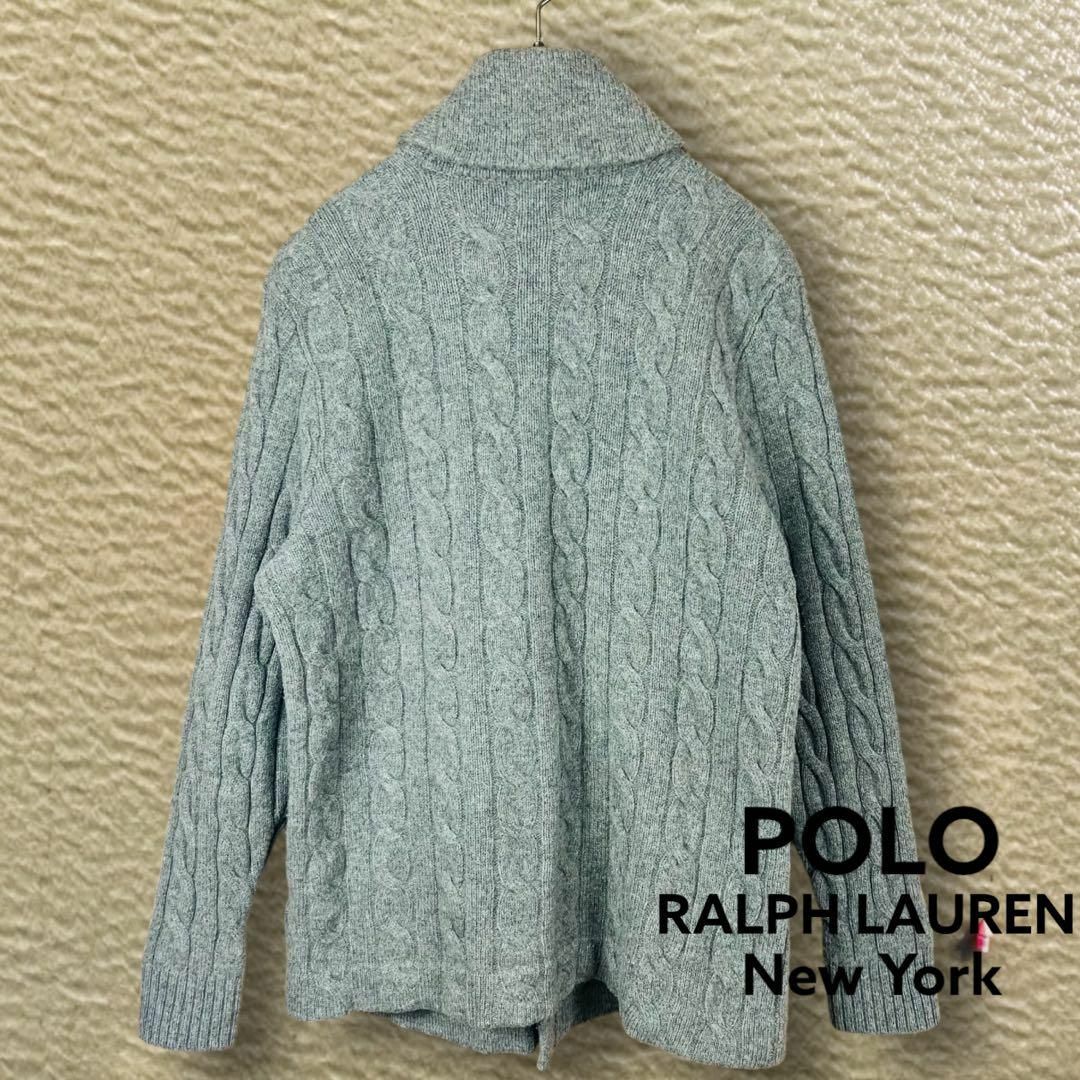 POLO RALPH LAUREN(ポロラルフローレン)の【ポロラルフローレン】ケーブルニット カーディガン ウール グレー L 厚手素材 メンズのトップス(カーディガン)の商品写真