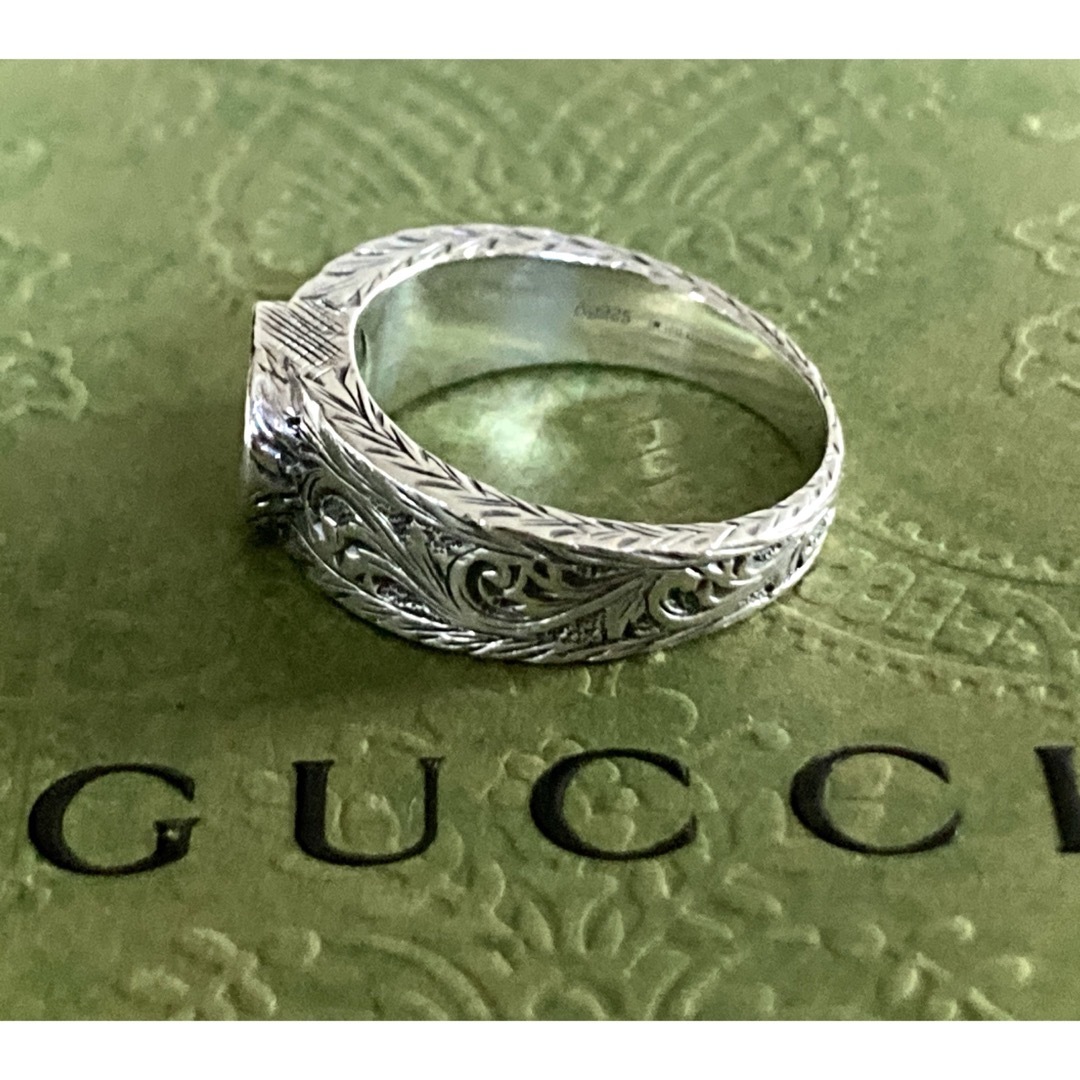 Gucci(グッチ)の正規品 グッチ インターロッキングG/アラベスク/燻 シルバーリング(15号) メンズのアクセサリー(リング(指輪))の商品写真