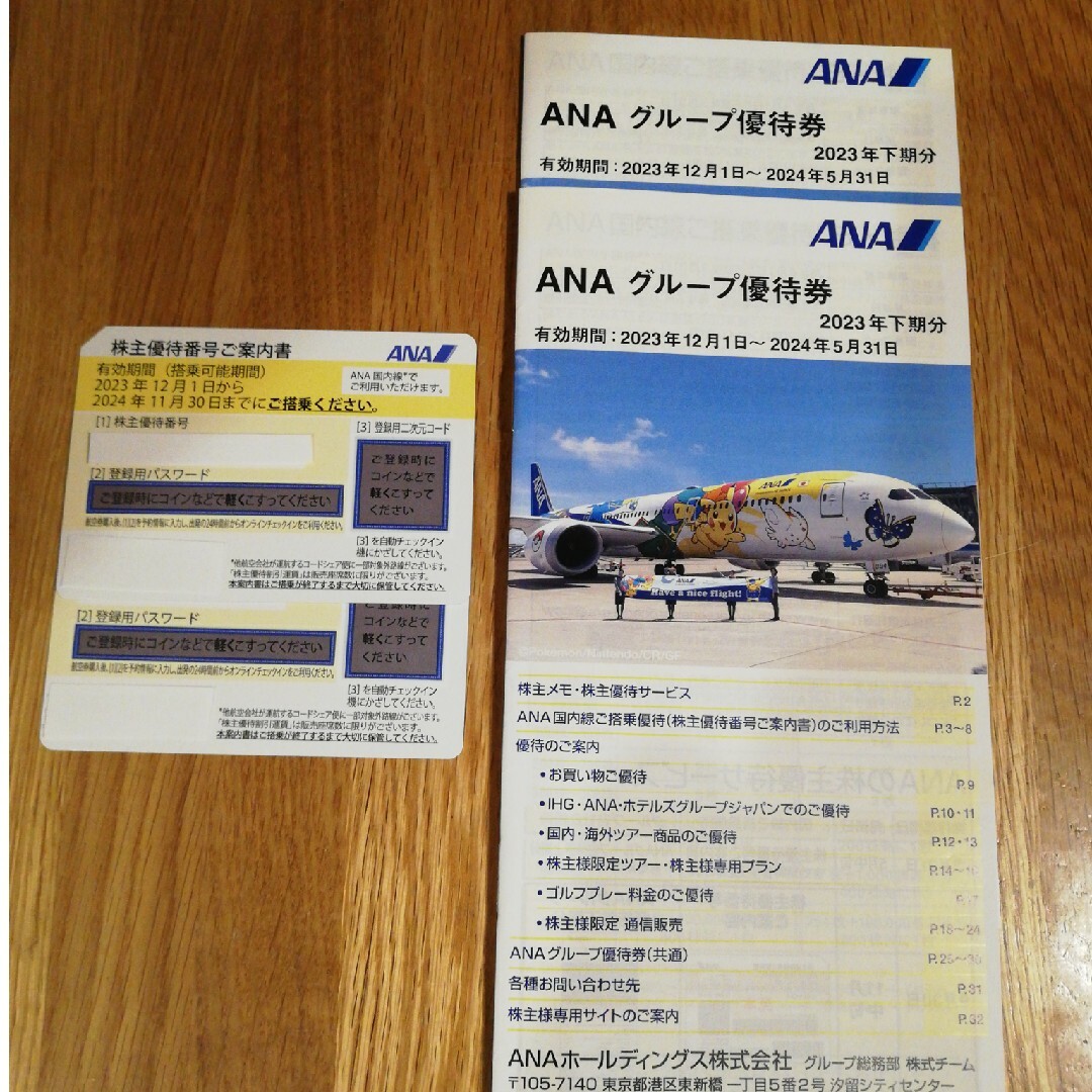 ANA(全日本空輸)(エーエヌエー(ゼンニッポンクウユ))のANA 株主優待券２枚+グループ優待券２冊 チケットの乗車券/交通券(航空券)の商品写真