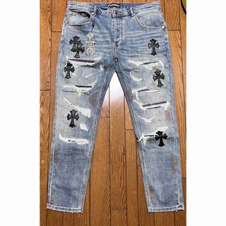 クロムハーツ(Chrome Hearts)の最終値下げ デニムパンツ クロス ダメージ加工 インディゴ W36(デニム/ジーンズ)