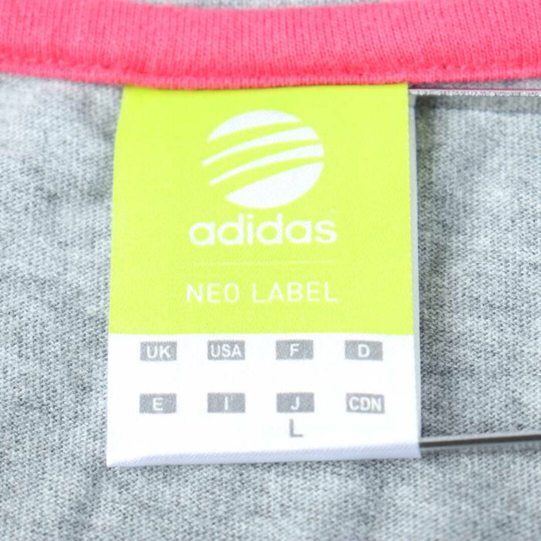 adidas(アディダス)のアディダス 長袖Tシャツ ロゴT 袖ライン スポーツウェア ネオレーベル レディース Lサイズ グレー adidas レディースのトップス(Tシャツ(長袖/七分))の商品写真