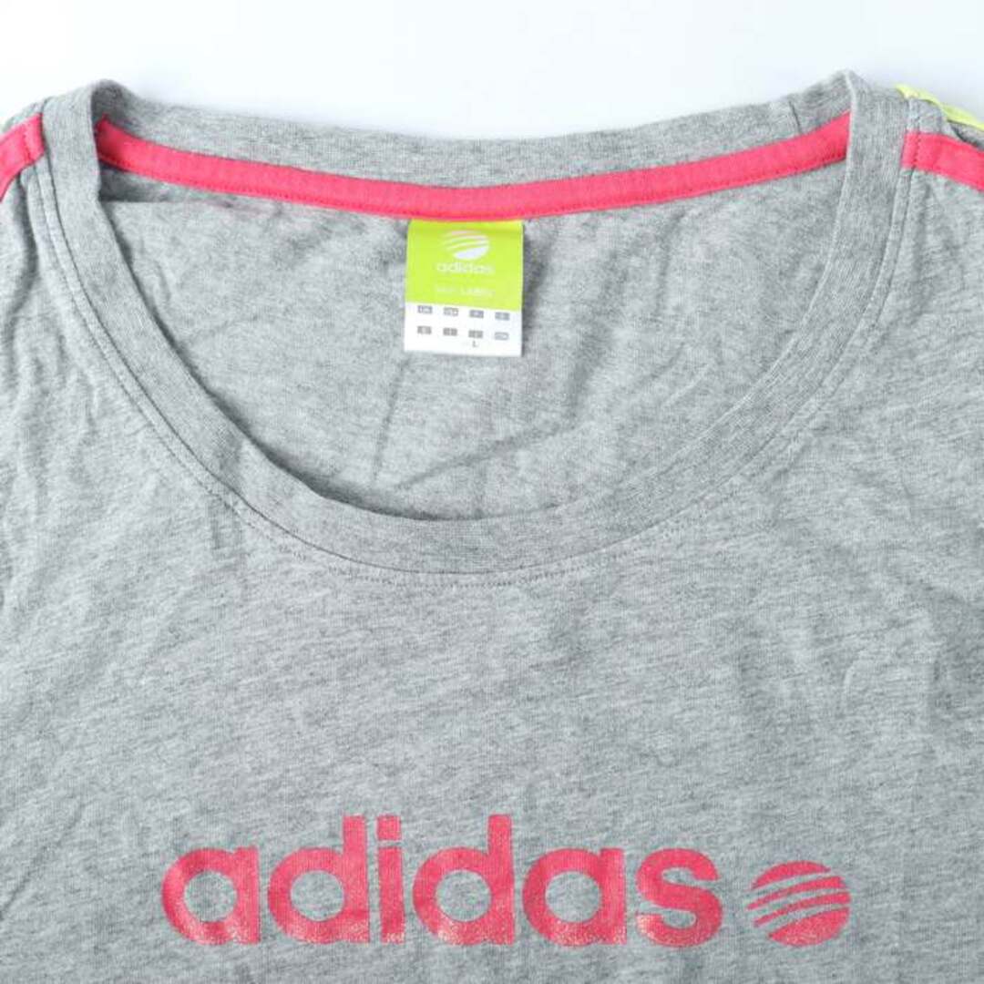 adidas(アディダス)のアディダス 長袖Tシャツ ロゴT 袖ライン スポーツウェア ネオレーベル レディース Lサイズ グレー adidas レディースのトップス(Tシャツ(長袖/七分))の商品写真